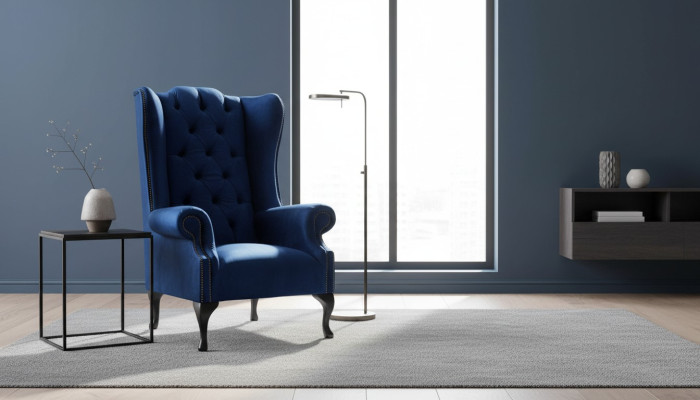 Poltrona Chesterfield Chesterfield Divano Sofa Divano Rivestimento 1 Posto in Tessuto Blu