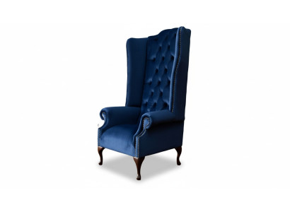 Poltrona Chesterfield in tessuto blu di lusso per lounge con rivestimento in tessuto.