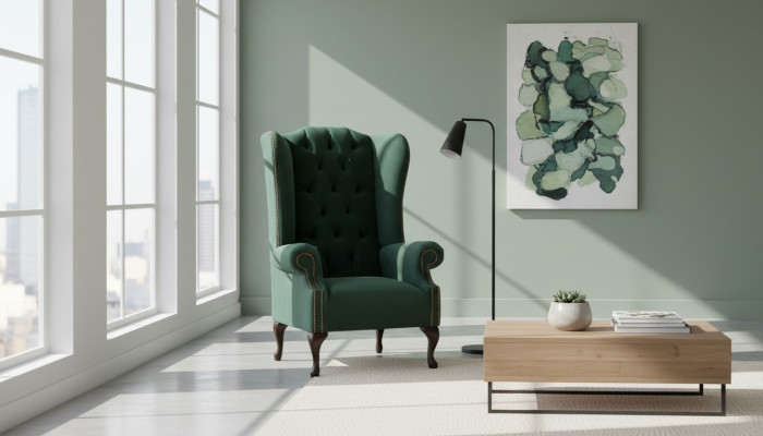 Chesterfield Design Poltrona imbottita in tessuto di lusso divani Poltrona con le ali.
