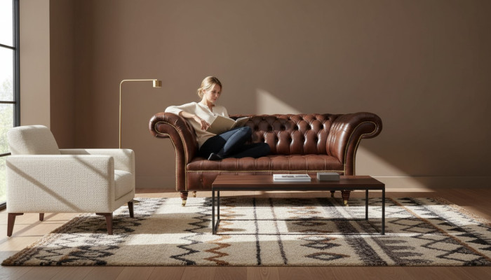 Divano 2 posti poltrona tessuto Chesterfield nuovo