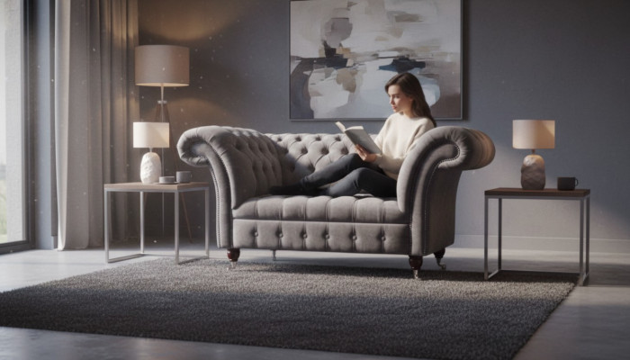 Chesterfield divano 1,5 posti Divano imbottito Design divani Sedile imbottito Grigio