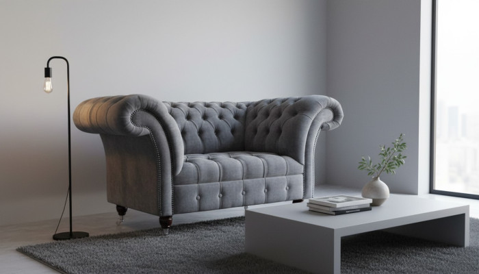 Chesterfield divano 1,5 posti Divano imbottito Design divani Sedile imbottito Grigio