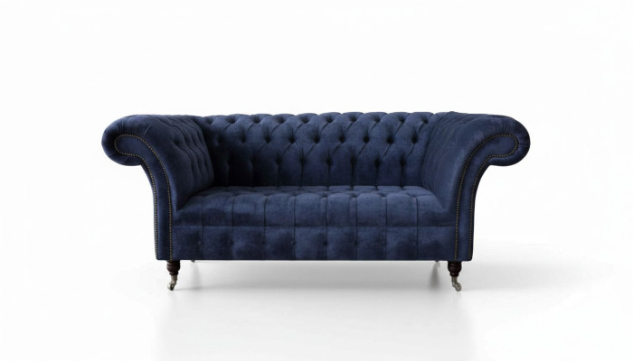 Divano Chesterfield design 2 posti imbottito blu, nuovi divani.