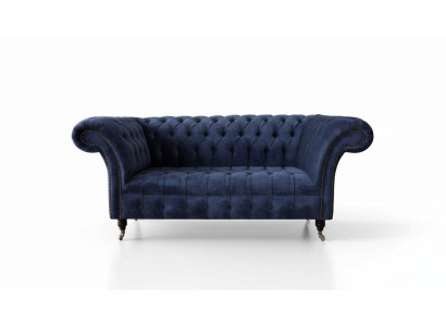 Divano Chesterfield design 2 posti imbottito blu, nuovi divani.