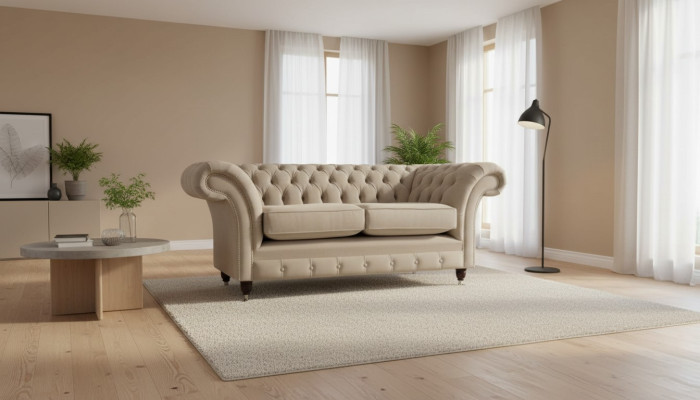 Chesterfield Tessuto Divano Imbottito Design Lusso Divano in Tessuto 2 Posti