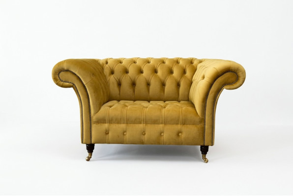 Chesterfield Giallo Poltrona Divano Imbottita Tessuto di Design di Lusso Nuovo
