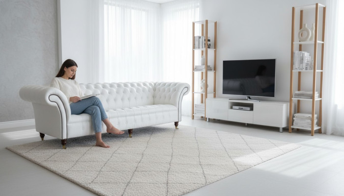 Chesterfield Sofas Design di lusso Bianco Tessuto Divano a 4 posti in tessuto quattro posti.