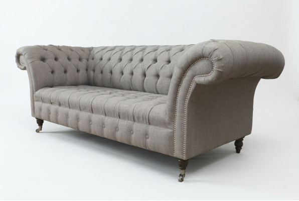 Chesterfield divano 3 posti in tessuto grigio stile moderno