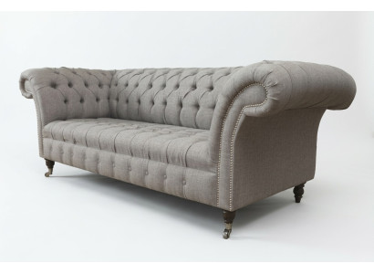 Chesterfield divano 3 posti in tessuto grigio stile moderno