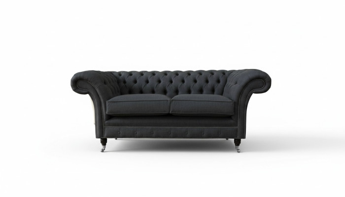 Divano Chesterfield 2 posti in tessuto grigio nuovo