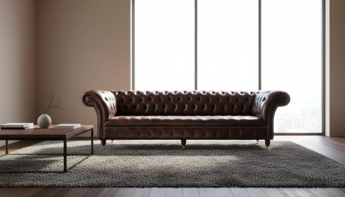 Divano Chesterfield divano imbottito in pelle marrone designer.