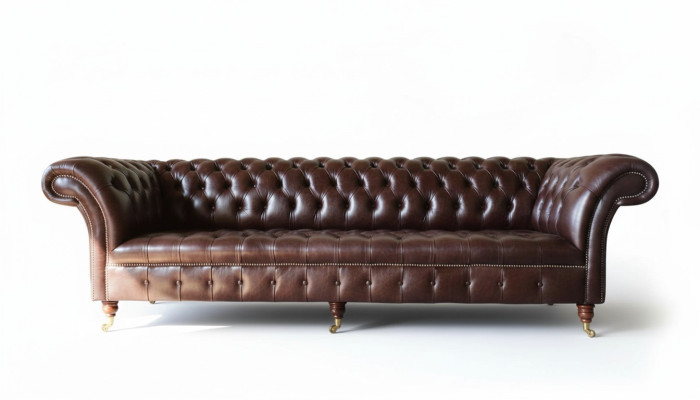 Divano Chesterfield divano imbottito in pelle marrone designer.