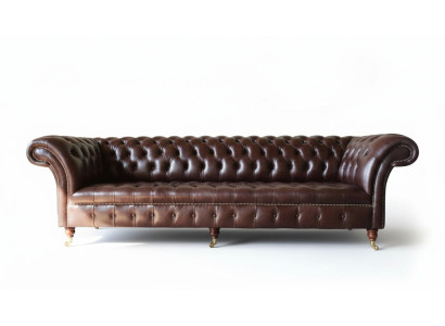 Divano Chesterfield divano imbottito in pelle marrone designer.