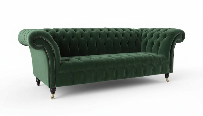 Divano design 3 posti in tessuto Chesterfield per il soggiorno.