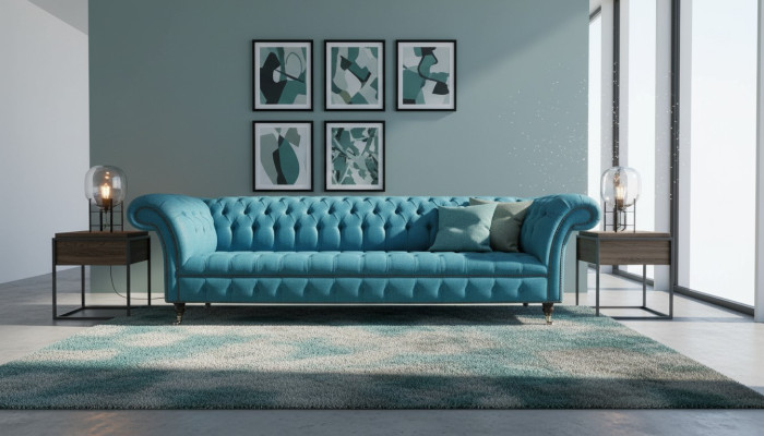 Chesterfield divani imbottiti design tessuto divano 4 posti divano design lusso blu