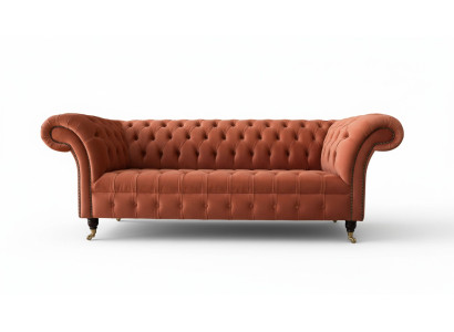 Divano Chesterfield 3 posti di lusso in tessuto imbottito. Nuovo divano in stoffa.