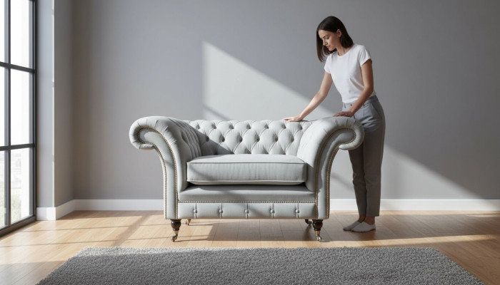 Poltrone Divano Rivestimento Tessuto Chesterfield Sofa Monoposto Grigio