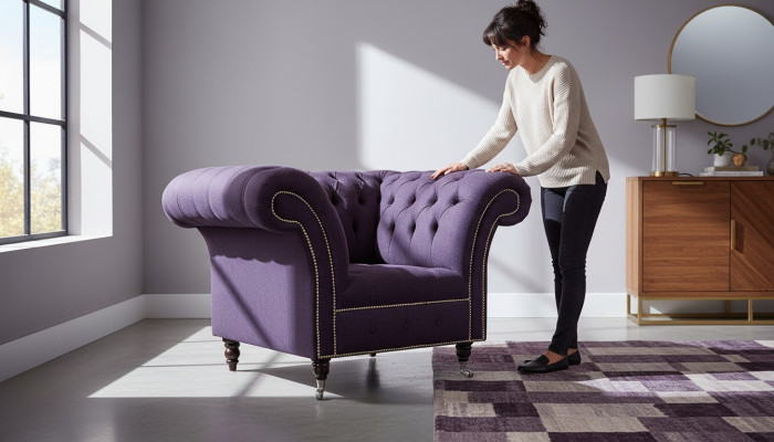Poltrona monoposto di lusso 1 posto Design tessuto viola Chesterfield