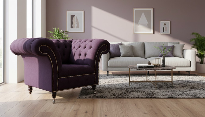 Poltrona monoposto di lusso 1 posto Design tessuto viola Chesterfield