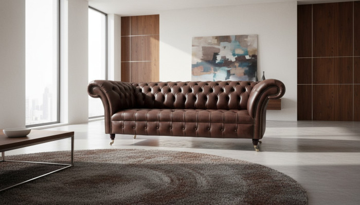 Divano Chesterfield in pelle a 3 posti per soggiorno, designer couchen imbottito.