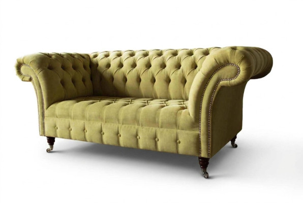 Divano a due posti di lusso 2 posti soggiorno verde chiaro Chesterfield tessuto nuovo
