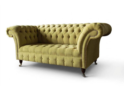 Divano a due posti di lusso 2 posti soggiorno verde chiaro Chesterfield tessuto nuovo