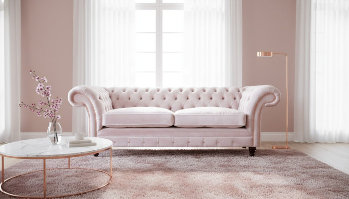 Divano a 3 posti, divano, design dei mobili Chesterfield, seduta in tessuto imbottito nuova.