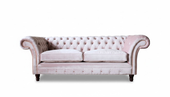 Divano a 3 posti, divano, design dei mobili Chesterfield, seduta in tessuto imbottito nuova.