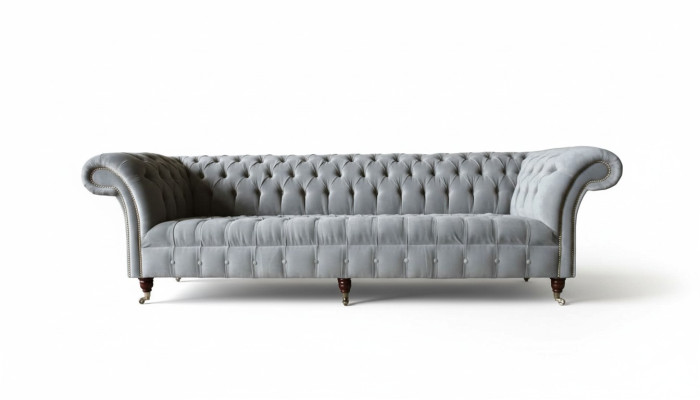 Divano Chesterfield Design a 4 posti in tessuto di lusso.
