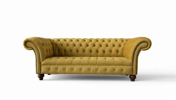 Chesterfield Divano Giallo Imbottito a 3 Posti con Sedili Divani a Tre Posti