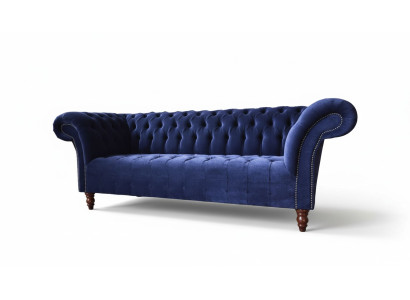 Chesterfield Design Divano di lusso imbottito 3 posti blu tessuto nuovo