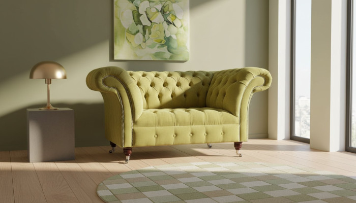 Chesterfield poltrona tessuto design divano stoffa divani imbottiti grigio nuovo