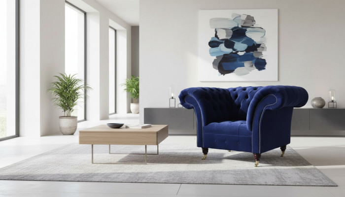 Chesterfield tessuto poltrona 1 posti divano design lusso moderno