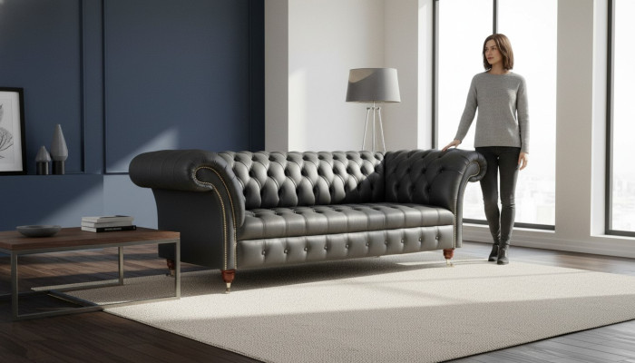 Chesterfield Design divano di lusso imbottito in pelle nuovo.