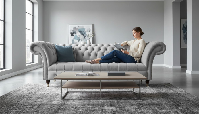 Chesterfield divano in tessuto divano a 3 posti imbottito grigio divani grandi nuovi