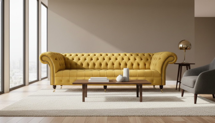 Chesterfield Tessuto Imbottito Divano di Design Divano 4 Posti Nuovo