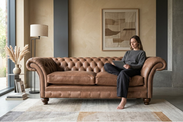 Divano Chesterfield Design in Pelle di Lusso Imbottitura Classica Divano a 3 Posti
