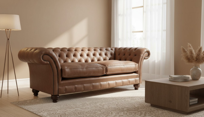 Divano Chesterfield Design in Pelle di Lusso Imbottitura Classica Divano a 3 Posti