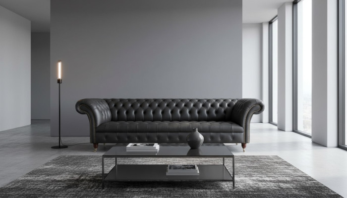 Divano di lusso a quattro posti Chesterfield stile inglese in tessuto design soggiorno.