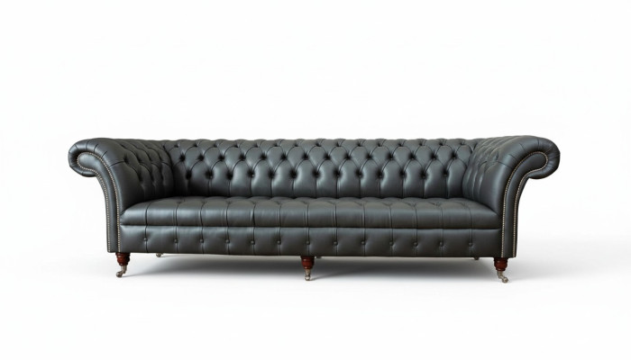 Divano di lusso a quattro posti Chesterfield stile inglese in tessuto design soggiorno.