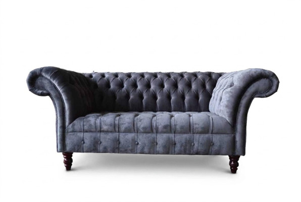 Divano a 2 posti design in tessuto grigio Chesterfield nuovo.
