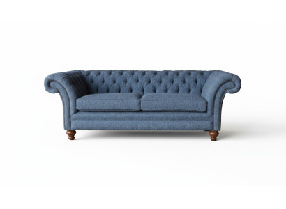Divano inglese Chesterfield in velluto a tre posti da 230 cm per ufficio.