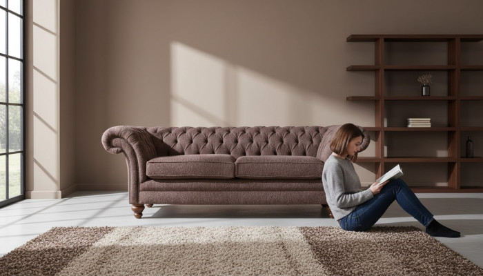 Grande divano Chesterfield in stile inglese classico, divano a 3 posti imbottito 230 cm.
