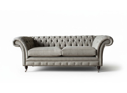Divano Chesterfield in velluto inglese per ufficio, tre posti, 230 cm, marrone