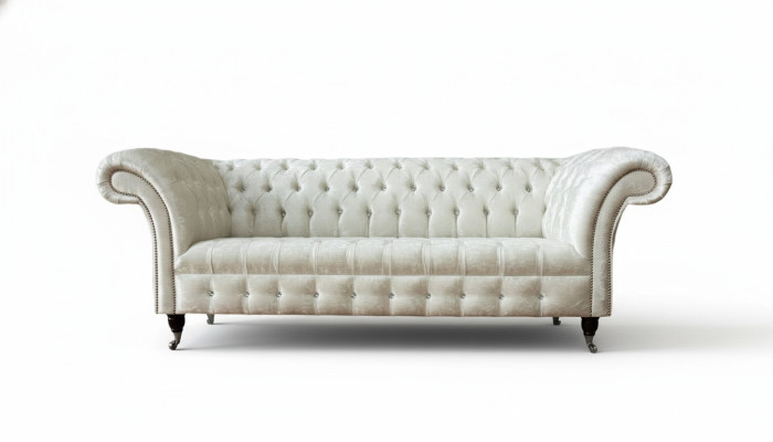 Tre posti in tessuto bianco divano da design per il soggiorno divano Chesterfield.