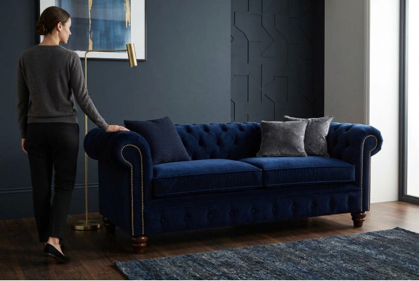 Chesterfield blu in stile classico inglese divano divano a tre posti con imbottitura 230cm