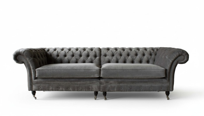 Divano Chesterfield a quattro posti 4 posti in stoffa di poliestere grigio.