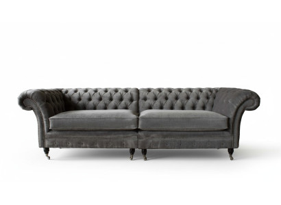 Divano Chesterfield a quattro posti 4 posti in stoffa di poliestere grigio.