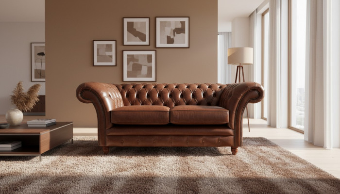 Divano Chesterfield Imbottito in Pelle Sofà Divani Marrone a Due Posti Nuovo