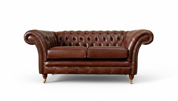 Divano Chesterfield Imbottito in Pelle Sofà Divani Marrone a Due Posti Nuovo